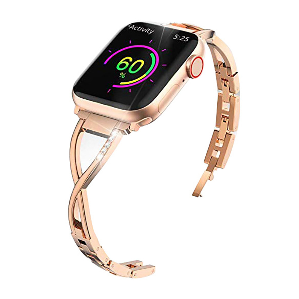 Adecuado para Apple Watch iwatch1/2/3 correa de cadena de diamante de metal de acero inoxidable en forma de X
