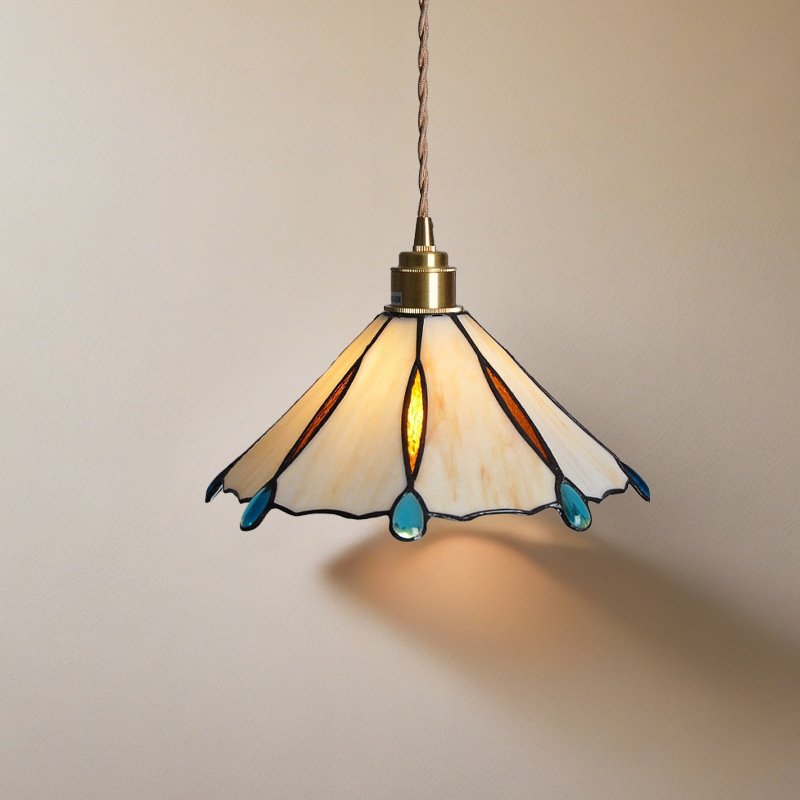 Tiffany Retro Latón Vidrio Antiguo Casa de familia junto a la cama Café Bar Restaurante Bar Salón de té Araña