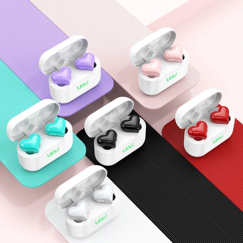 Power Display Girl's Heart-shaped Love Style Wireless Mini Bluetooth Headset In-ear Sports HeartBuds