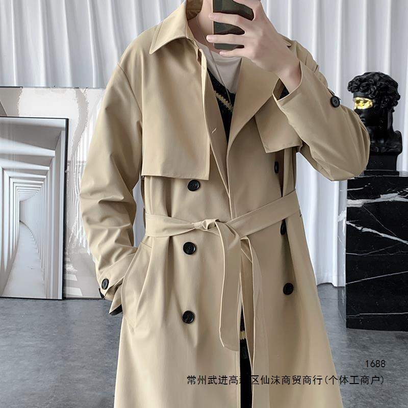 Men's Korean style loose-fitting trench coat, mid-length, trendy and stylish overcoat for autumn.