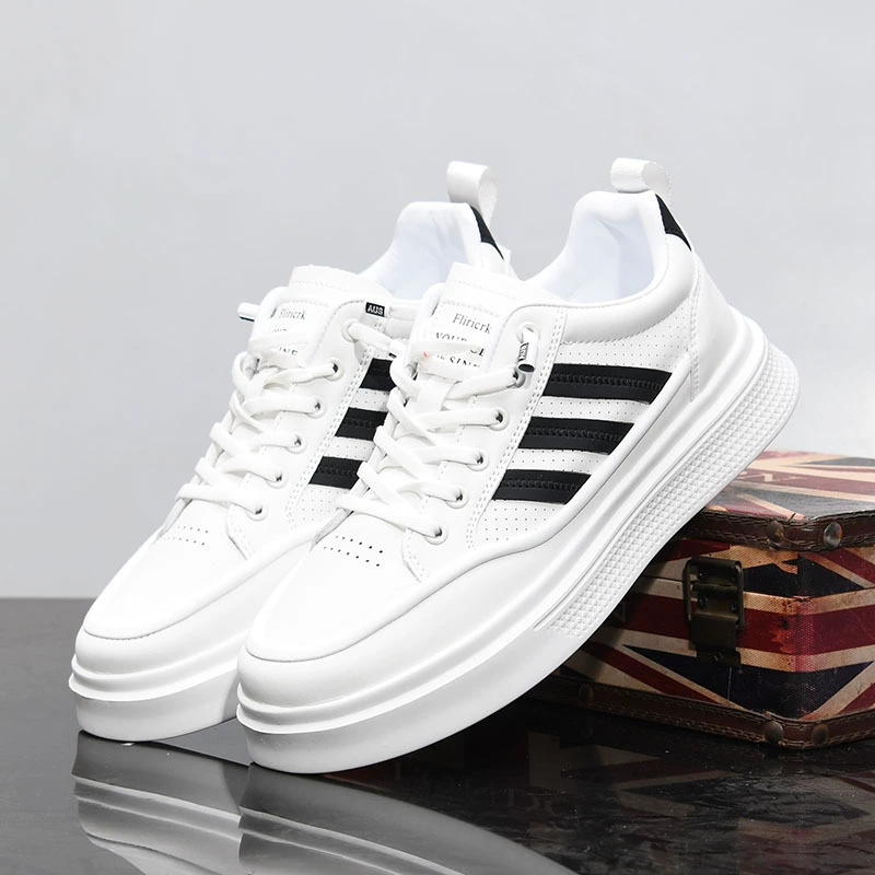 Мужская обувь весенне-летняя дышащая легкая обувь из натуральной кожи на толстой подошве универсальные мужские спортивные повседневные белые туфли с тремя полосками 2573