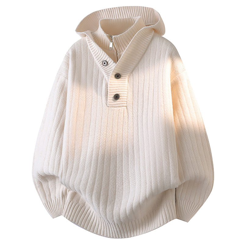 Hooded Thickeneded Knitwear for Men in Autumn and Winter Vacation Two-Piece Design Tops Lazy Style Knitted Knitwear Bottoming Shirt for Men