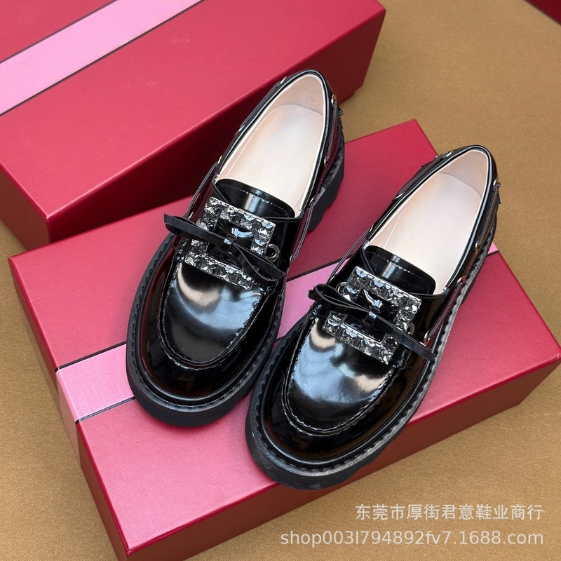 莞产高端25新款蝴蝶结乐福鞋复古时尚一脚蹬厚底圆头水金钻扣单鞋|undefined