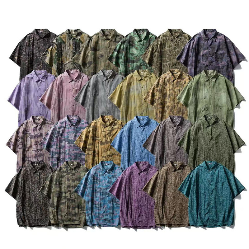 Leopard Print Camouflage Short-sleeved Shirt Men's European and American Fashionable Loose Casual Tie-dye Digital Print Summer Lapel Shirt