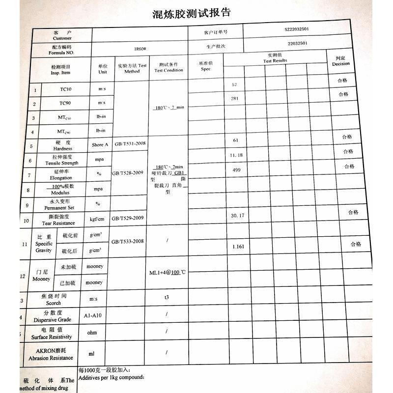 定制混炼胶检测报告