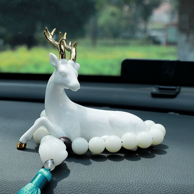 Car Interior Decorations Center Car ornaments - send-anti-skid-mat-lying-deer-golden-buddha-lotus-white-gear-beads