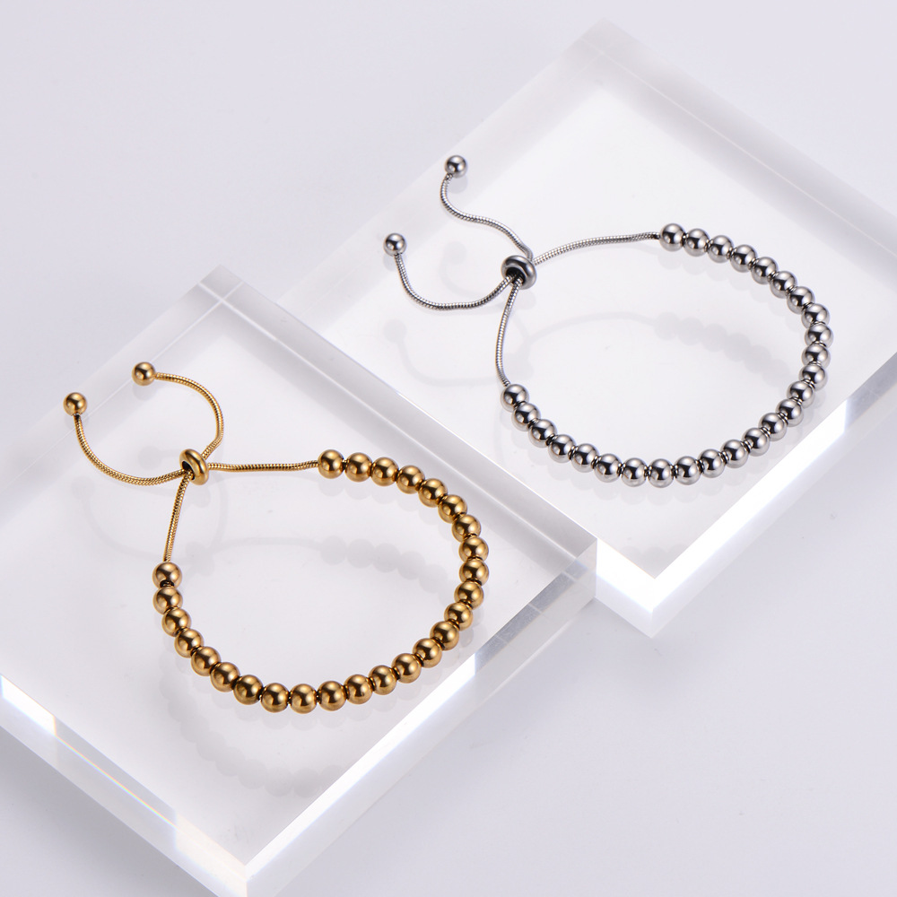 Fashion Simple Beaded Stainless Steel Adjustable Bracelet