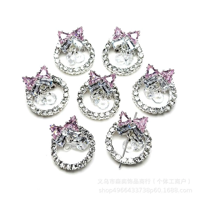Double-Sided Zircon Butterfly Wreath Vertical Zərgərlik ara hissələri - bow-garland-pink-zirconium-double-sided-zircon-vertical-hole-components