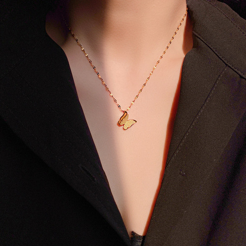 Internet celebrity temperament, simple, light and luxurious, double-layer butterfly necklace, female clavicle chain, ins cold style, niche design trend