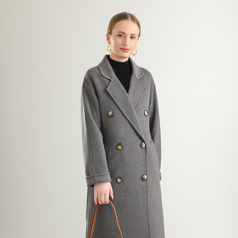 100 Pure Wool Double-Sided Woolen Outwear Women's Mid-Length Double-Breasted Lapel Outwear with Pockets Autumn and Winter New Outer Wear