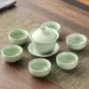 [7 pieces] Green Ru Kiln covered bowl + 6 Green Ru Kiln tumblers