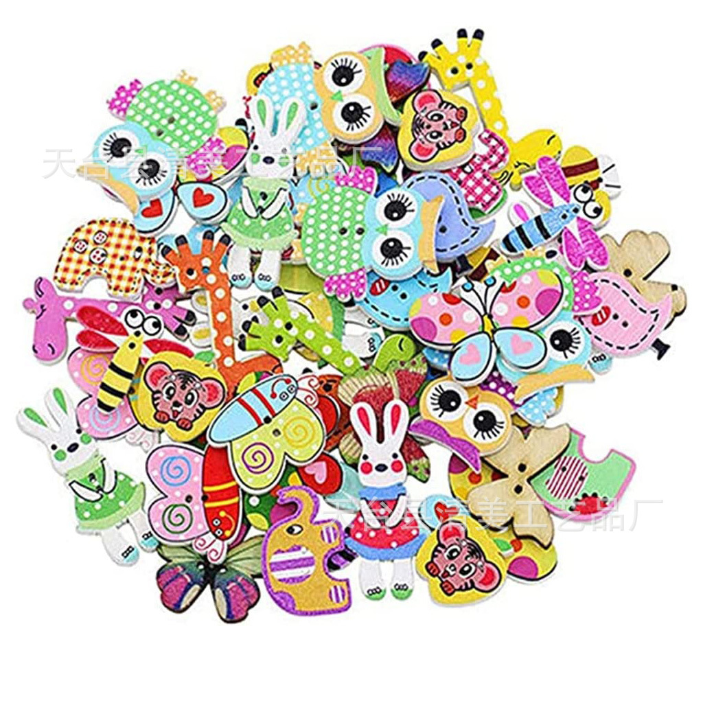 Una variedad de 2-agujero de madera botones de costura DIY decorativo de dibujos animados animal mezclado botones de madera