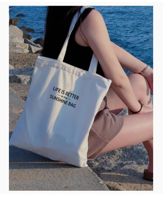 Verano simple carta Portátil Bolsa de lona bolsa de hombro con cremallera bolsa de tela casual merienda compras ordenador libro bolsa para mujeres