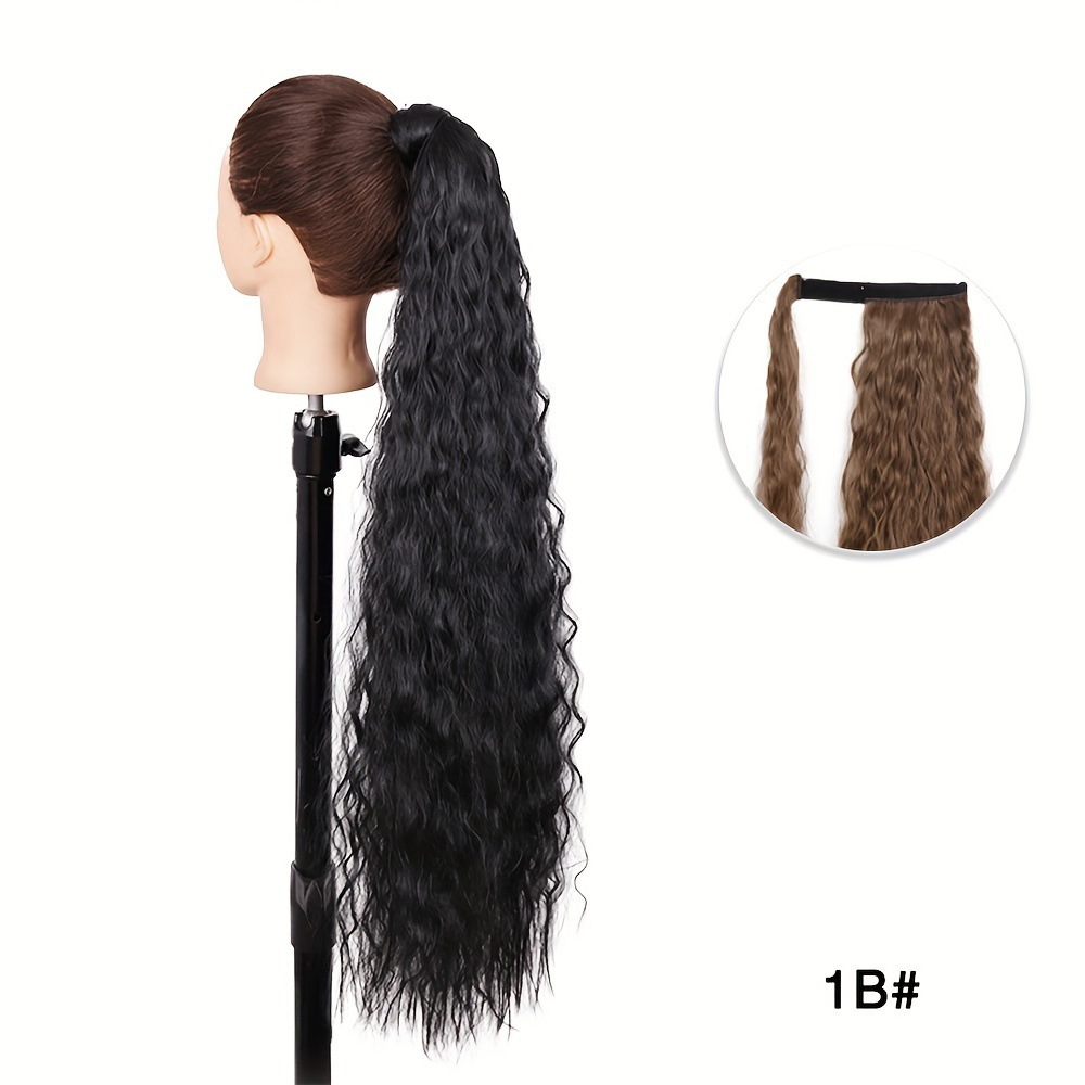 85CM peluca cola de caballo velcro maíz caliente cola de caballo largo cabello rizado fibra de caballo