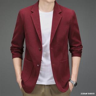 Spring and Autum Double-Breasted Suit Men's Burgundy Casual Thin Suit Dad's Wedding Banquet Suit Wedding Dress
