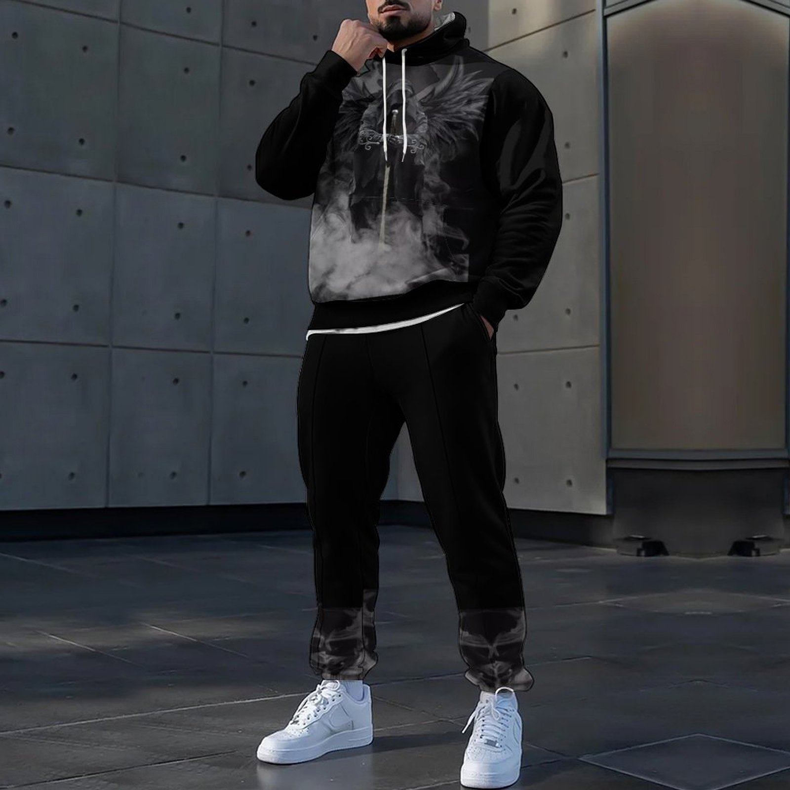 Traje de pantalón de suéter con capucha con estampado de animales 3D HD, MC11-ML1 de dos piezas de estilo perezoso y casual para el hogar