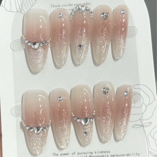 Pure hand-worn armour socialite style French cat's eye nail art fairy spirit princess white flash diamond high-grade nail art wholesale
