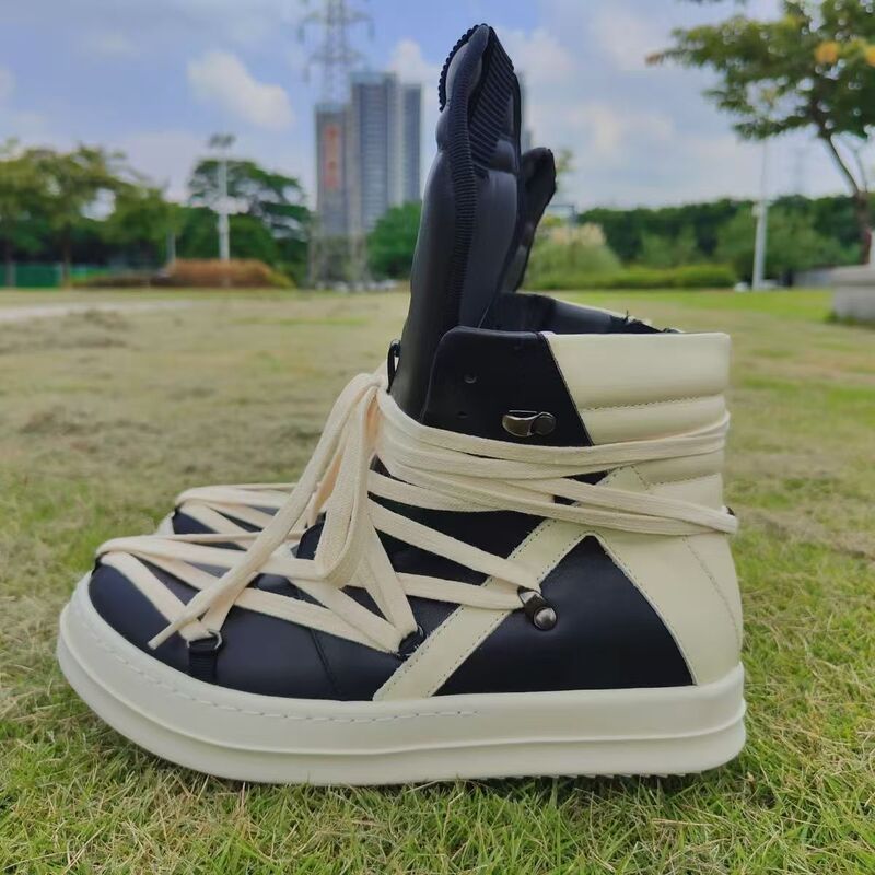 Ro High-Top Five-Pointed Star Genuine Leather Sneakers Men's Trendy Brand Thick-Soled Lace-Up Couple Style Black and White Color Matching Fashion Casual Shoes Ro High-Top Five-Pointed Star Genuine Leather Sneakers Men's Trendy Brand Thick-Soled Lace-Up Couple Style Black and White Color Matching Fashion Casual Shoes