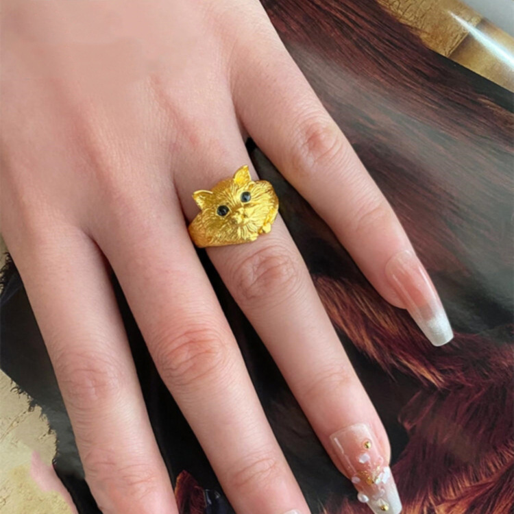 S925纯银金布偶猫戒指女开口调节小众高级感轻奢个性百搭新品手饰|undefined