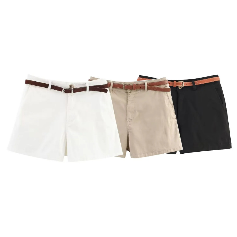 Foreign Trade Order! Summer New European and American Style Women's Clothing Fashionable Casual Versatile Belt Pure Color Shorts 2943898