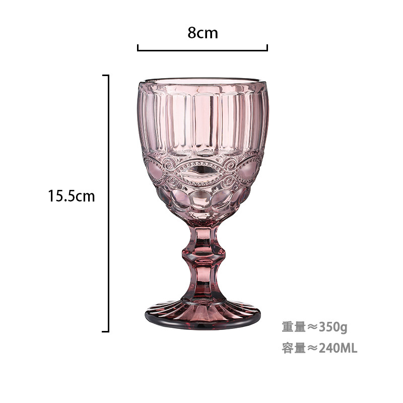 Gran por mayor transfronterizo vasos de vino en relieve europeos tazas de vidrio de colores tazas de bebida de jugo de frutas espesadas tazas de leche de boda tazas de pies altos
