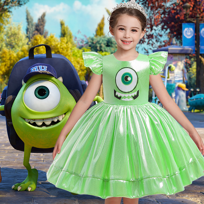 欧美爆款女童公主连衣裙飞袖蓬蓬裙大眼仔角色扮演舞台表演礼服裙