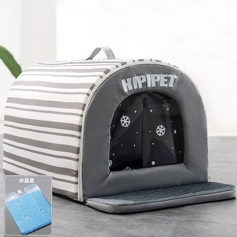 Verano perro yurta casa curva a rayas aire acondicionado iglú aire acondicionado enfriamiento peluche perrera para gatos nido para mascotas