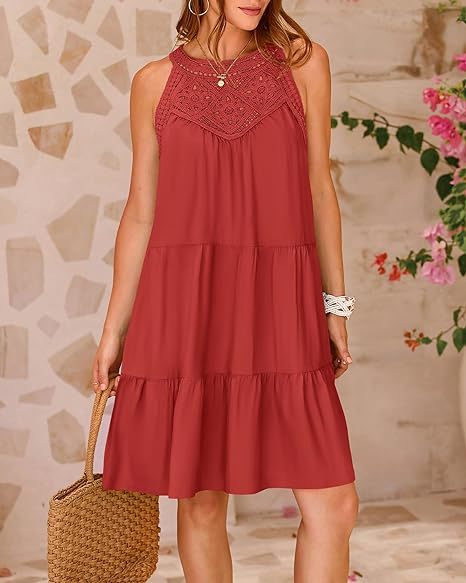 Women's Regular Dress Simple Style Halter Neck Lace Sleeveless Solid Color Knee-Length Holiday Daily display picture 25
