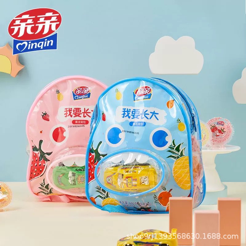 Kiss jelly 600g I want to grow up backpack juice jelly leisure snacks to send cartoon toys for children to eat and play