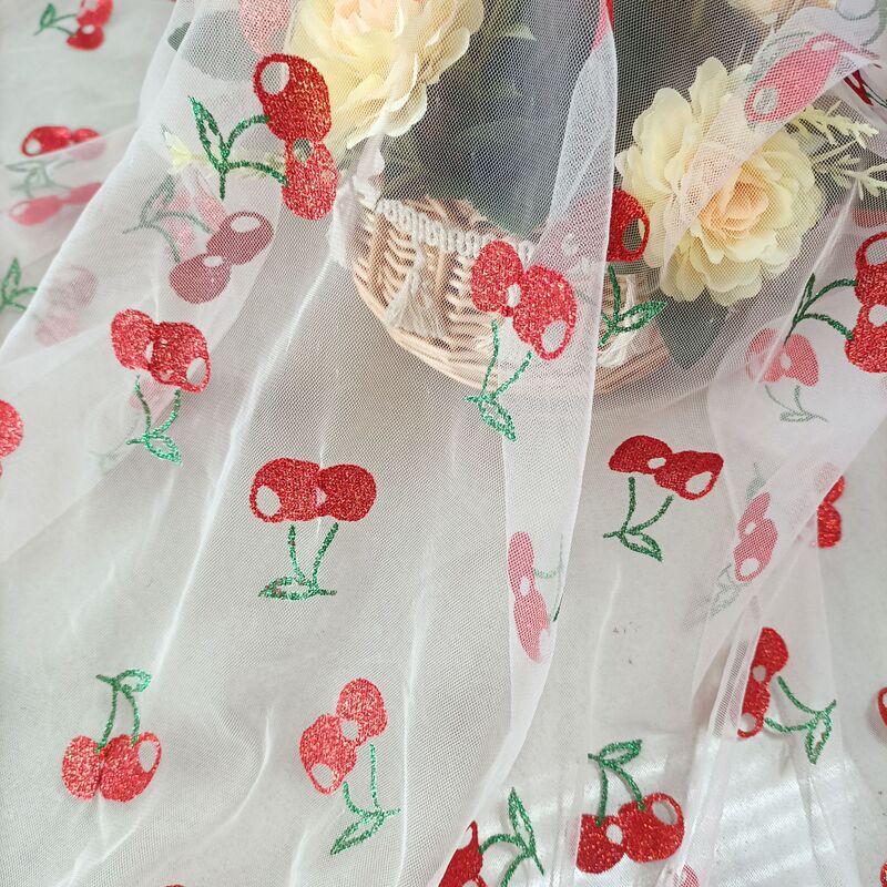 Swiss mesh two-color printed gold powder cherry printed mesh fabric top dress nylon mesh fabric Swiss mesh two-color printed gold powder cherry printed mesh fabric top dress nylon mesh fabric