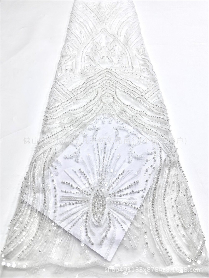 Estereoscópico rayos sequinilla tela de malla de perlas de clavos vestido de boda vestido de escenario tela bordada de alta gama image 7
