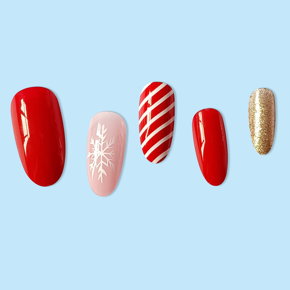 Simple Golden Flash copo de nieve de Navidad desgaste de uñas belleza pieza de uñas terminado parche de uñas falso desgaste de uñas producto terminado al por mayor