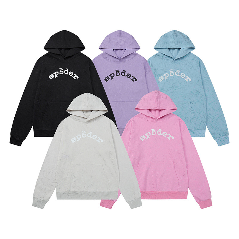 American Street Style Autumn and Winter New Hip-Hop Ins Style Full-Body Rhinestone Influencer Same Style Hooded Terry Sweatshirt in Multiple Colors