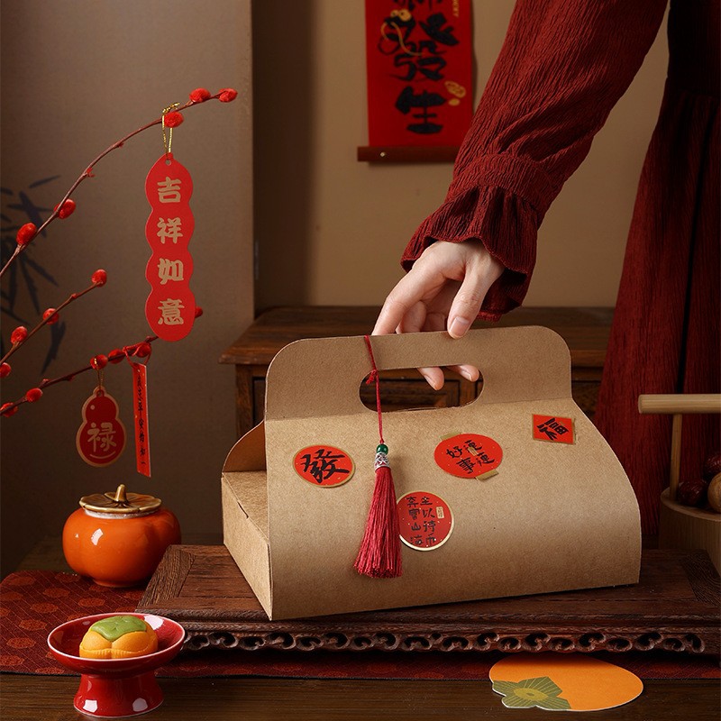 2026新年复古蛋黄酥手提盒中式糕点6粒送礼包装盒雪花酥饼干盒子