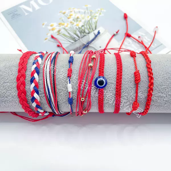 European and American Cross-border Red Rope Hand Rope Adjustable 7 Knot Red Rope Evil Eye Red Rope Braided Hand Braided Adjustable Bracelet