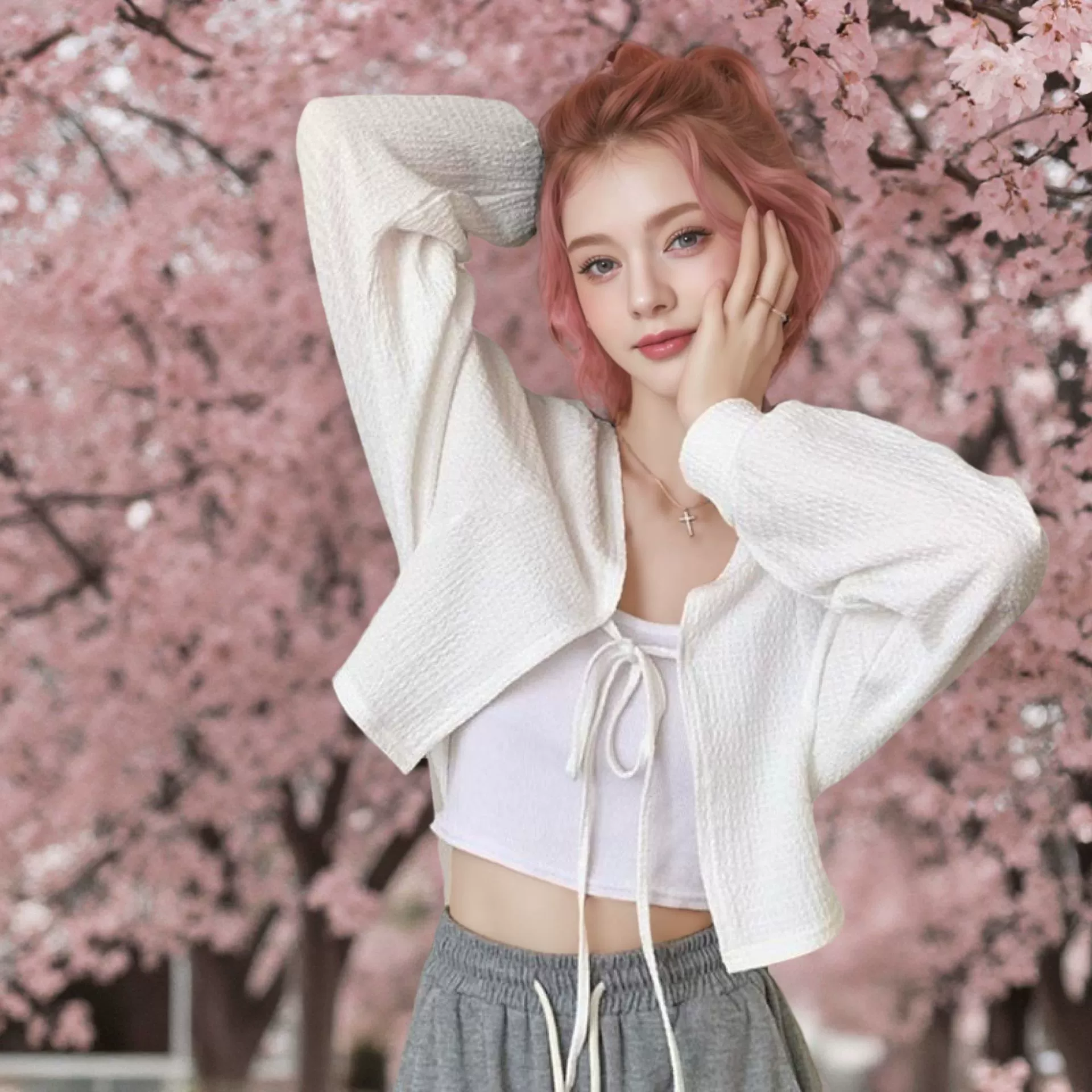 Трансграничная весна и лето 2024 дикие ремешки с длинными рукавами рукава фонарь короткий новый тонкий кардиган короткий куртка солнцезащитный топ женский