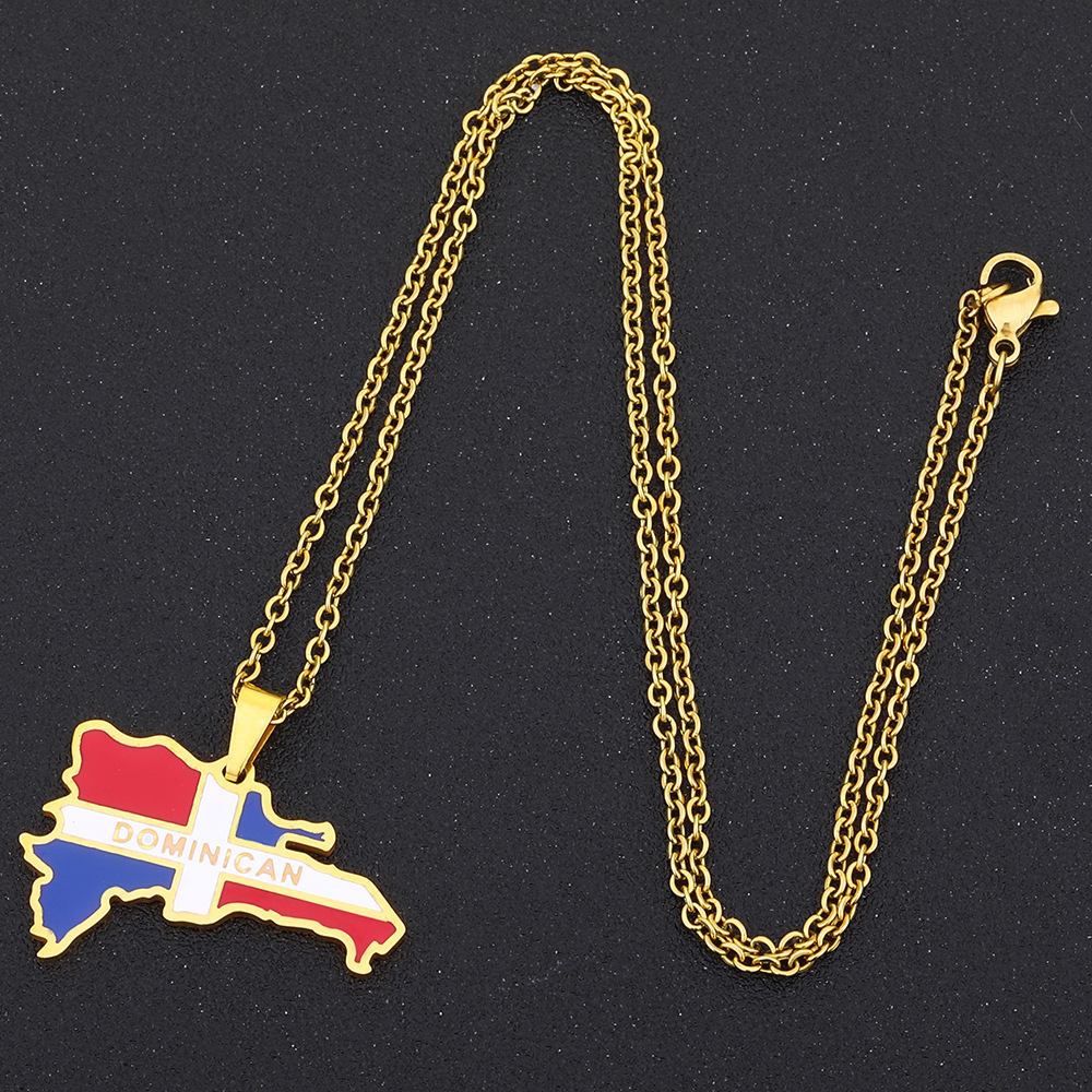 Collana con ciondolo in acciaio al titanio con mappa dominicana per uomo e donna, collana di coppia in acciaio inossidabile, accessori di tendenza_voghion.com