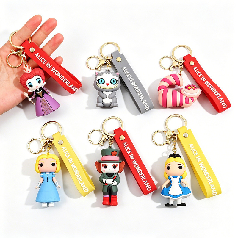 2026 New Alice in Wonderland Keychain Cartoon Alice Mad Hatter Red Queen Bag Pendant Wholesale