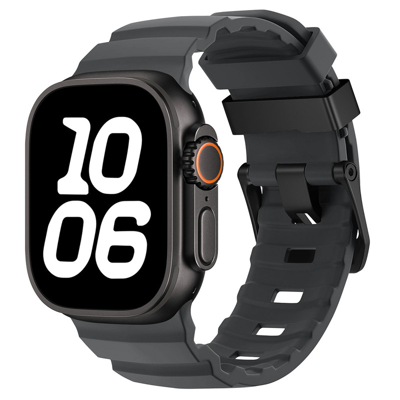 Apple Watch 6789用、ワイルドトラックシリコンストラップ、iWatch S10 Ultra用リストバンド、ブラックチタンカラーのメタルバックル|undefined