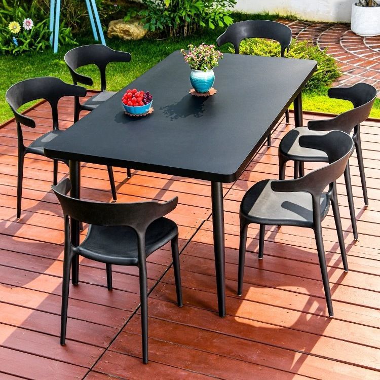 독점 모델] 의자 6개 + 130x80 아크 두꺼운 탄소강 긴 테이블 1개