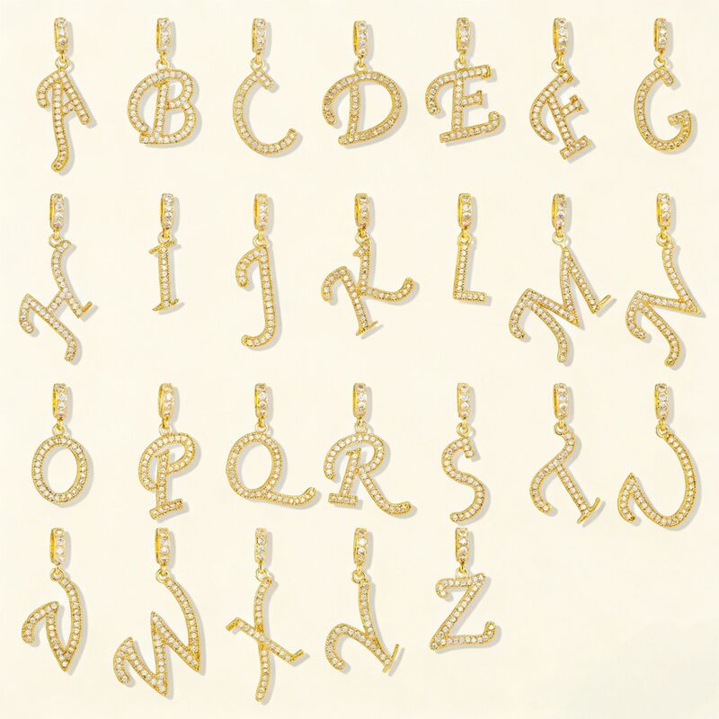 Cross-Border Hot-Selling 26 English Alphabet Copper Micro-Inlaid Zircon Pendant DIY Handmade Pendant Clavicle Chain Simple Accessories
