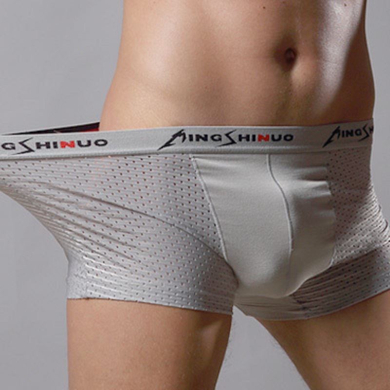 Calzoncillos Boxer de los hombres de seda de hielo verano malla transpirable malla hueco modal Boxer shorts cabeza fábrica al por mayor