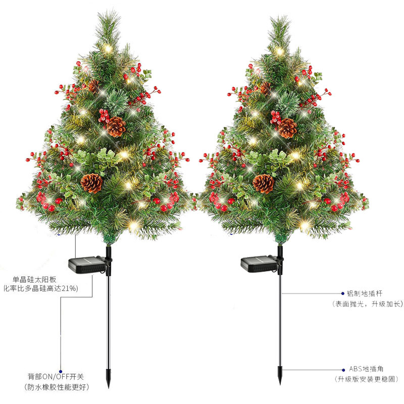 2025跨境新款 绿叶款 植绒雪景半圆 圆形蘑菇地插庭院圣诞树套餐|undefined