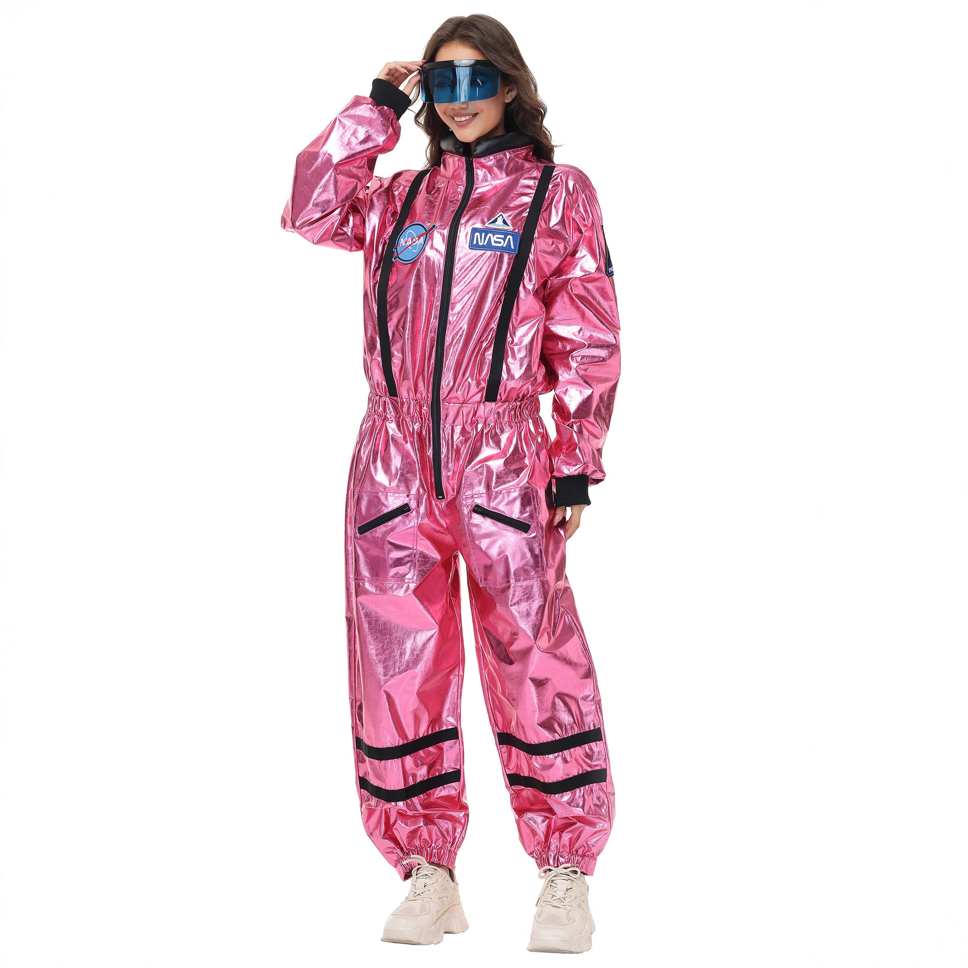 万圣节服装粉色亮面宇航员连体衣 太空服连体装 潮流个性穿搭必备