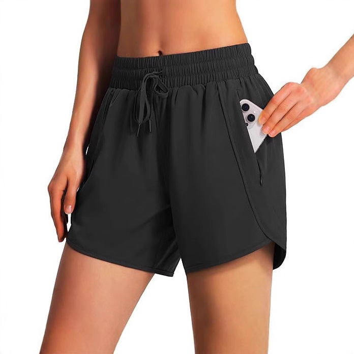 Amazon Cross-Border 2025 Women's 5inch Sports Running Shorts Quick-Drying Lightweight Fitness Shorts with Zipper