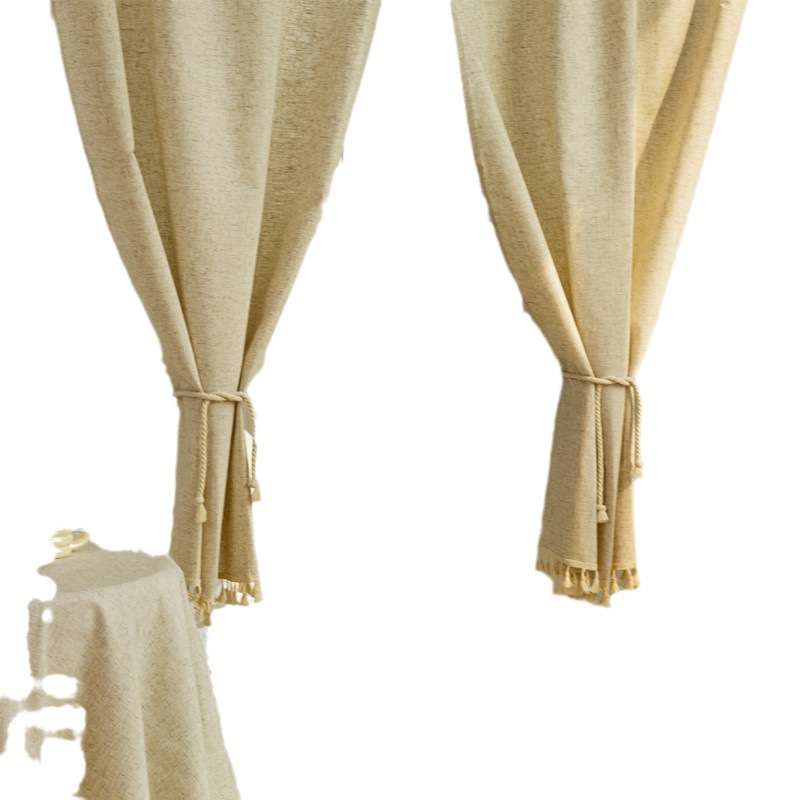 Grenzüberschreitende Polyester-Leinen-Trennwand im japanischen Stil für Gästehäuser, bohrfrei, koreanischer Stil, Küchentür mit Quasten in Naturfarbe_voghion.com
