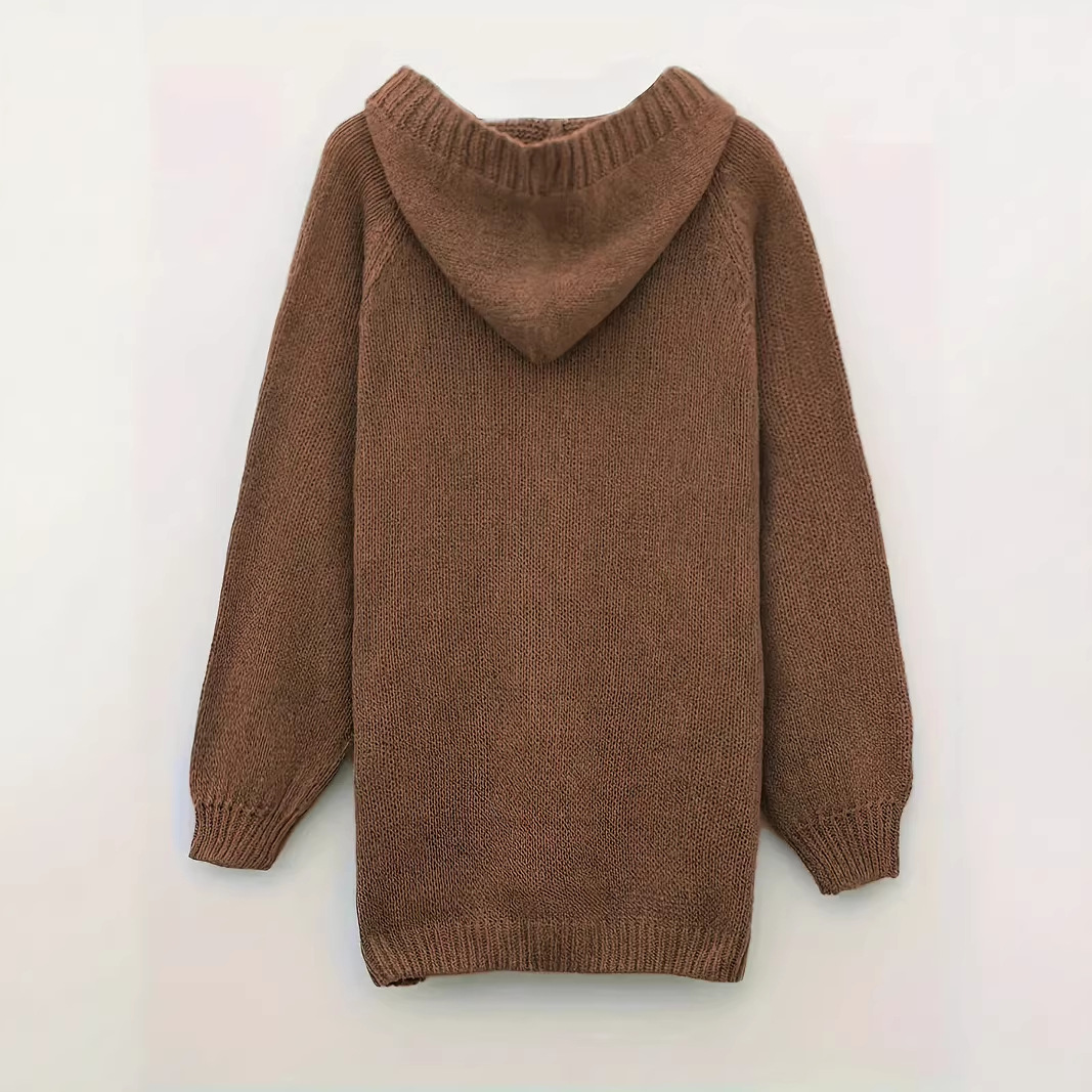 European and American Amazon Autumn and Winter European and American Hooded Fashion Solid Color Long-Sleeved Pullover Large Size Women's Sweater