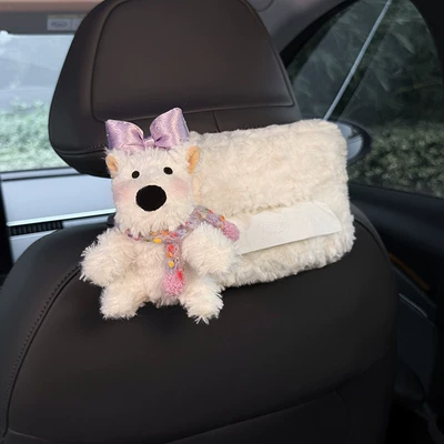 Cute West Highland Car Tissue Box, 2025 New Model, Hanging on the Rear Headrest of the Car, High-End Style for Women (Car tissue box/set) - purple-bow-west-highland-tissue-box