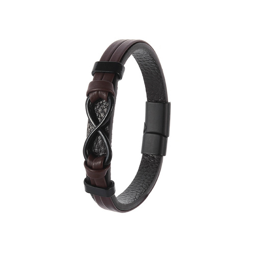 Hot-selling Men's Leather Digital-8 Magnetic Buckle Leather Rope Bracelet—Factory Direct Supply of Woven Leather Bands