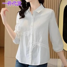 外贸流行衬衫2023夏款女装打底衫宽松遮肚子七分袖中年妈妈显瘦款